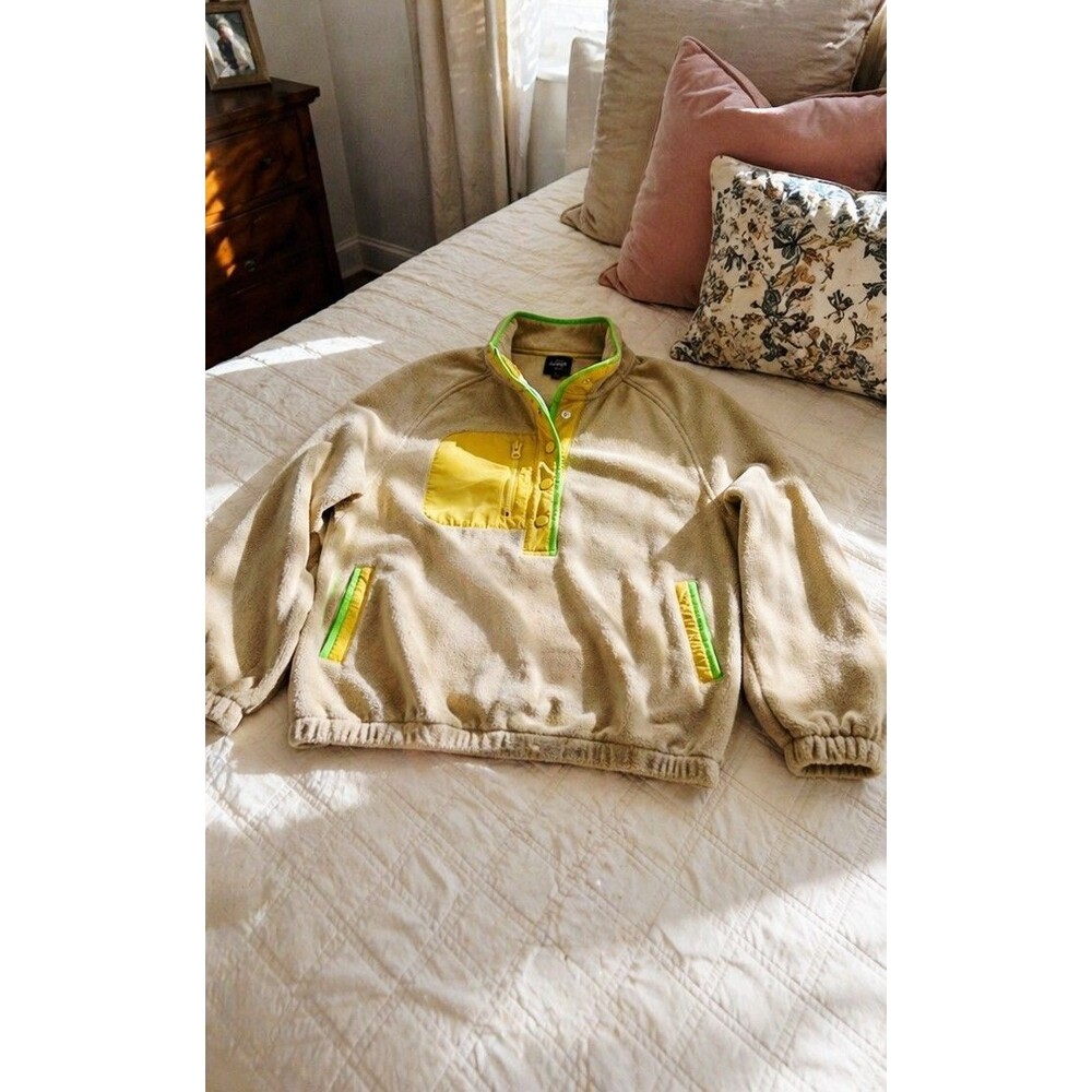 Women’s Fleece Pullover Sweatshirt Large NWT Khaki Colorblock Zip Cozy